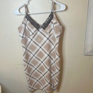 Plaid Lace-Trimmed Slip Dress